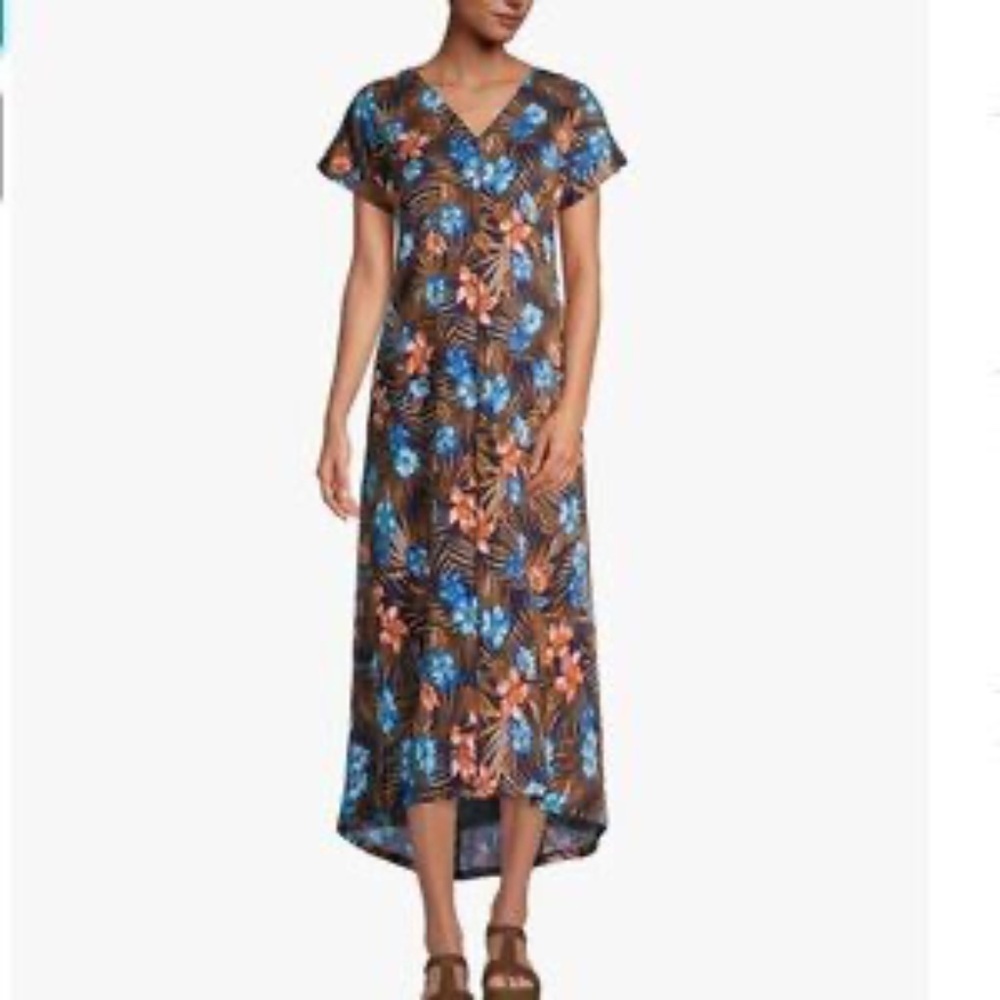 EUC Lands' End High Low Hawaiian Midi V Neck Dress Size 1X